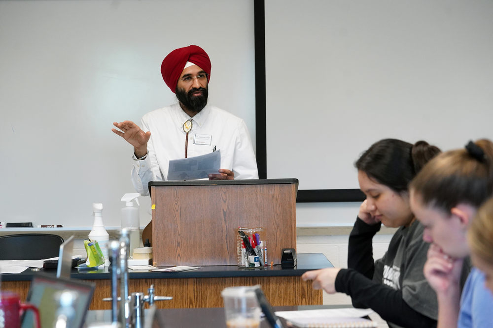 Dr. Singh shown teaching one of his anatomy and physiology courses on the first day of classes for the fall 2024 semester