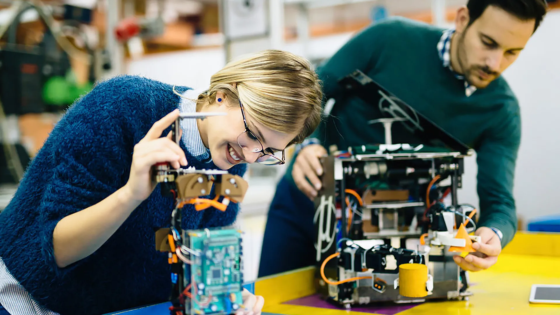 Engineers working on robotics