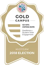 All In Campus Democracy Challenge Gold badge 40-49% voting rate