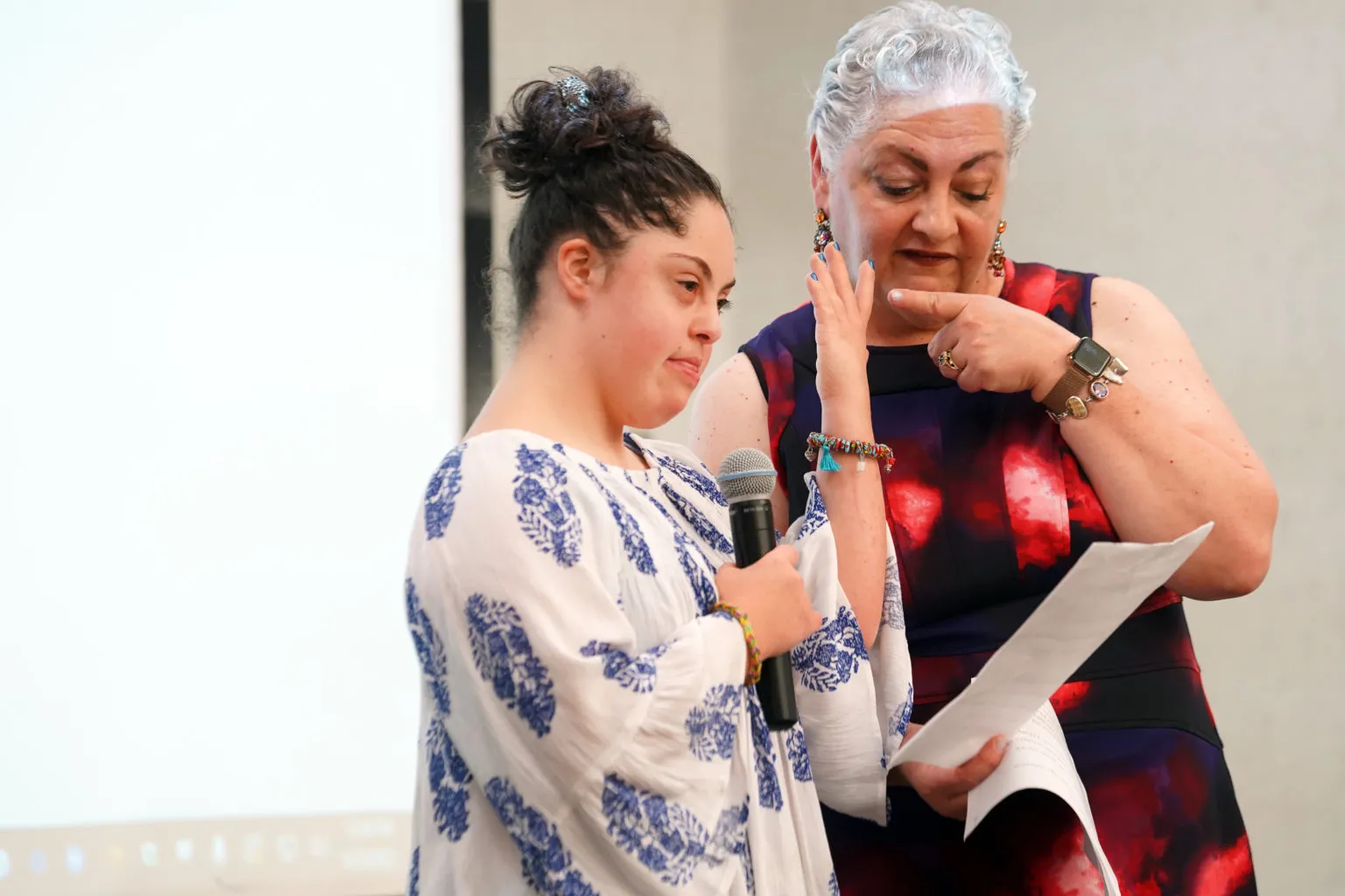 Sophia Pineda presenting at her art exbition