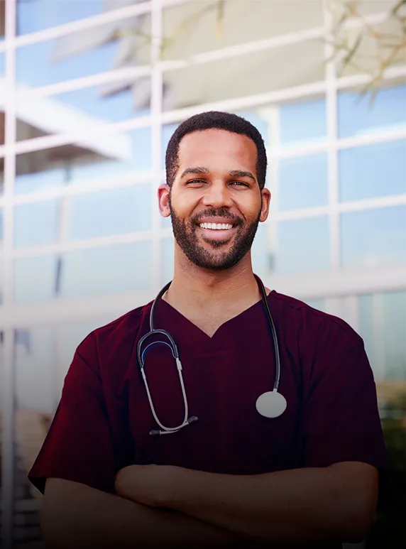 An African American nursing student poses on the Germanna campus