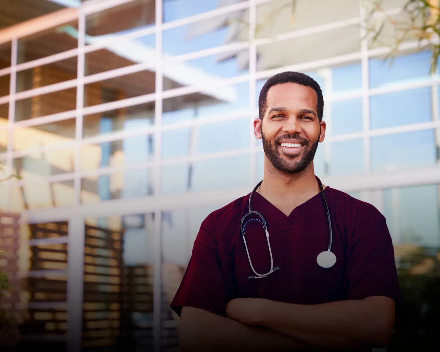 An African American Germanna nursing student poses on the school campus