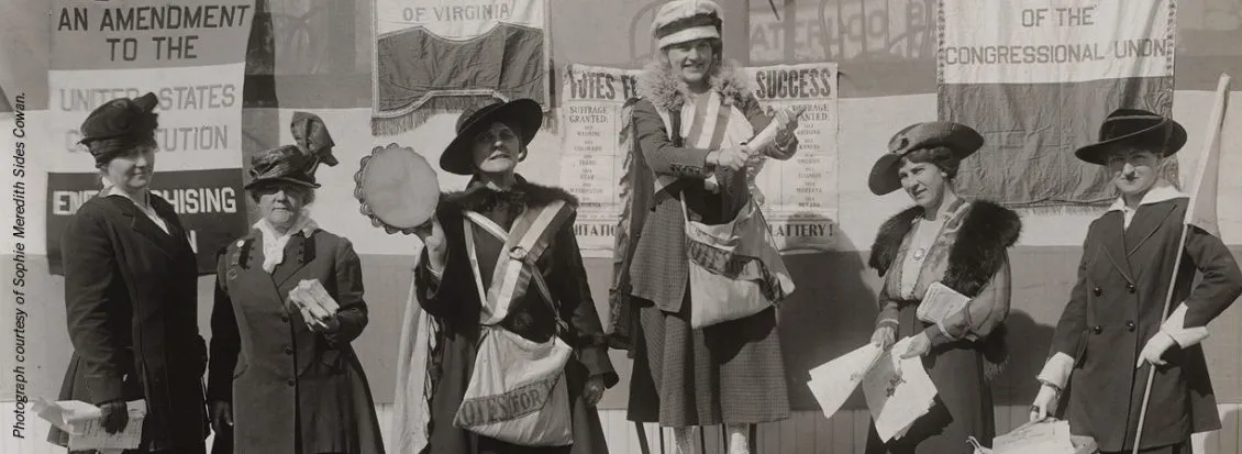 An archival photo of suffragettes