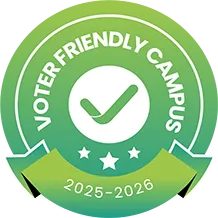 A green badge with a checkmark indicating Germanna's status as a voter-friendly campus