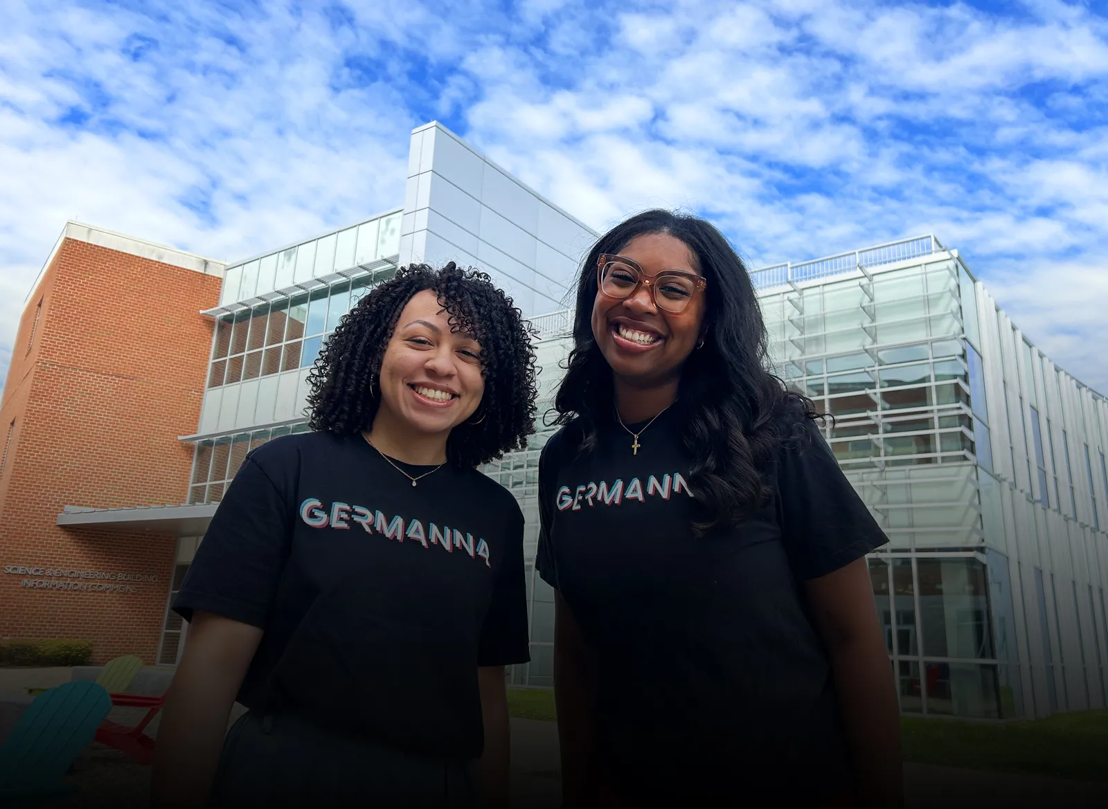 Two young women wearing Germanna t-shirts