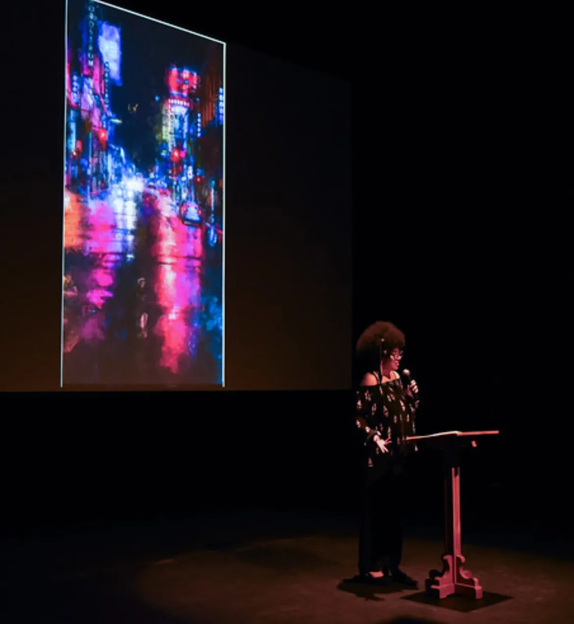 Knoelle Pipes performing her poetry at Germanna’s Poetry and Visual Arts Competition
