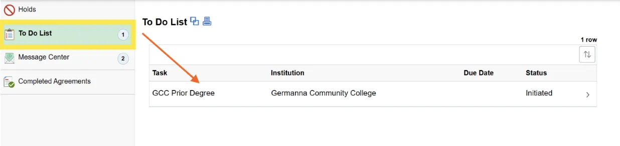 An item in a to-do list in MyGCC
