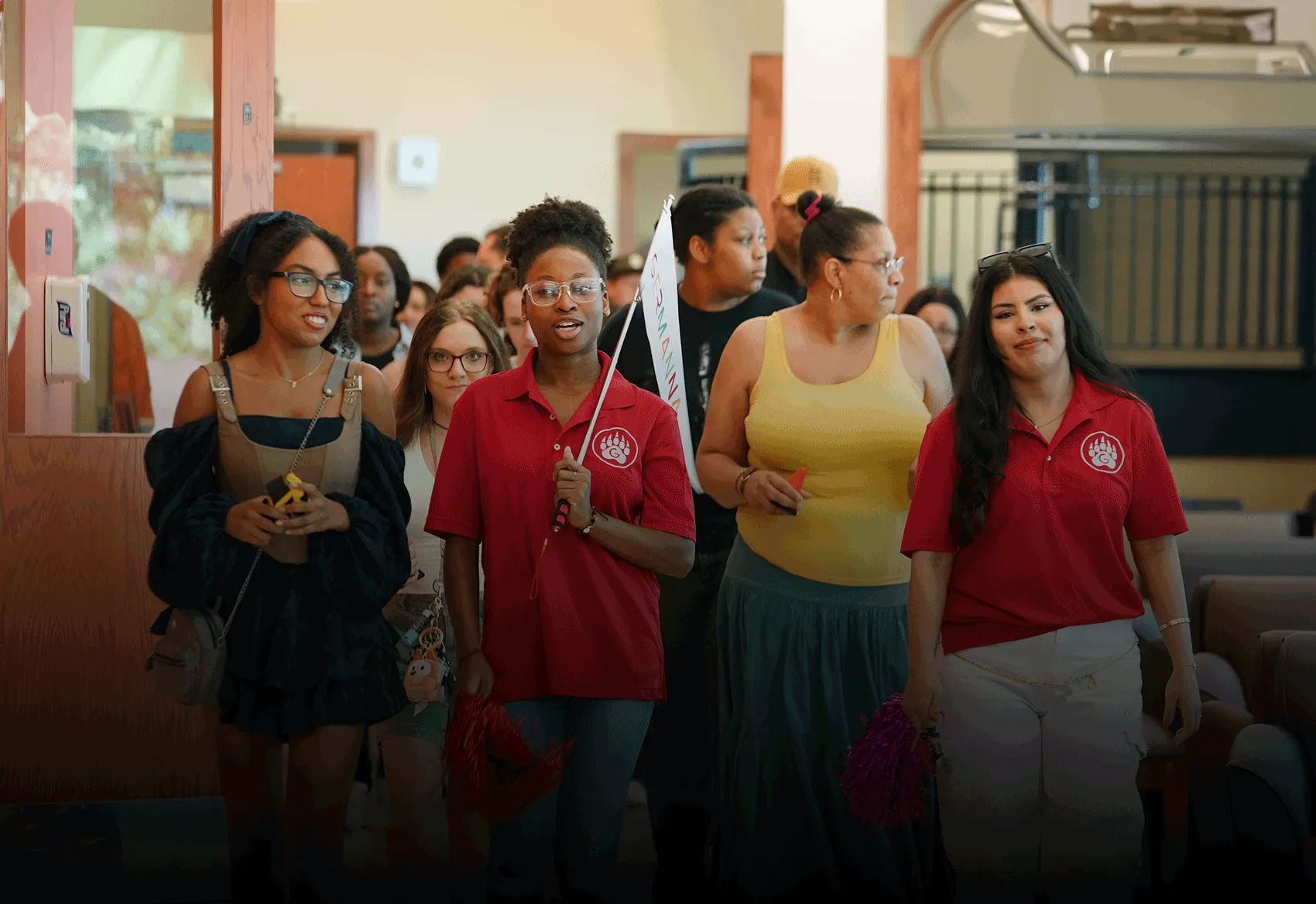 Students lead a tour during Welcome Day