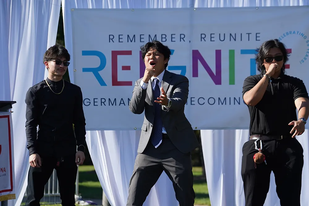 SGA President Lincoln Kwok (center) shown with other SGA members performing during the lip sync competition