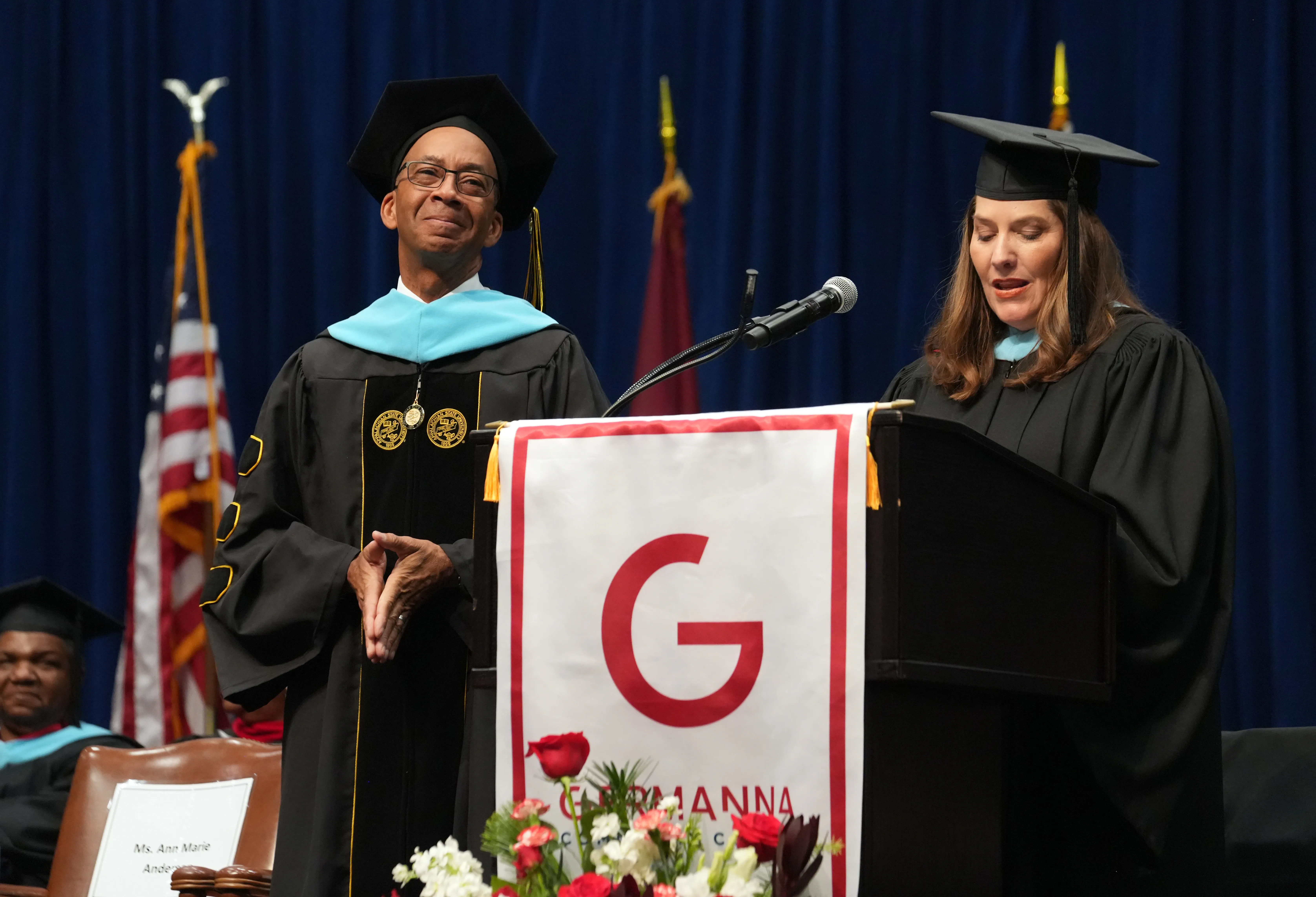 Dr. Van Wilson, interim president, with Ann Marie Anderson, chair of the Germanna Community College Board. (Photo by Suzanne Rossi)