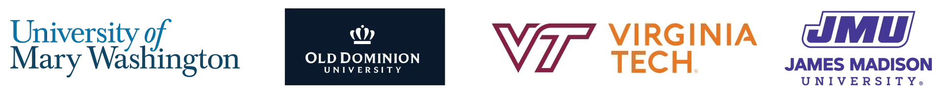 Logos of participating universities: University of Mary Washington, Old Dominion University, Virginia Tech, and James Madison University