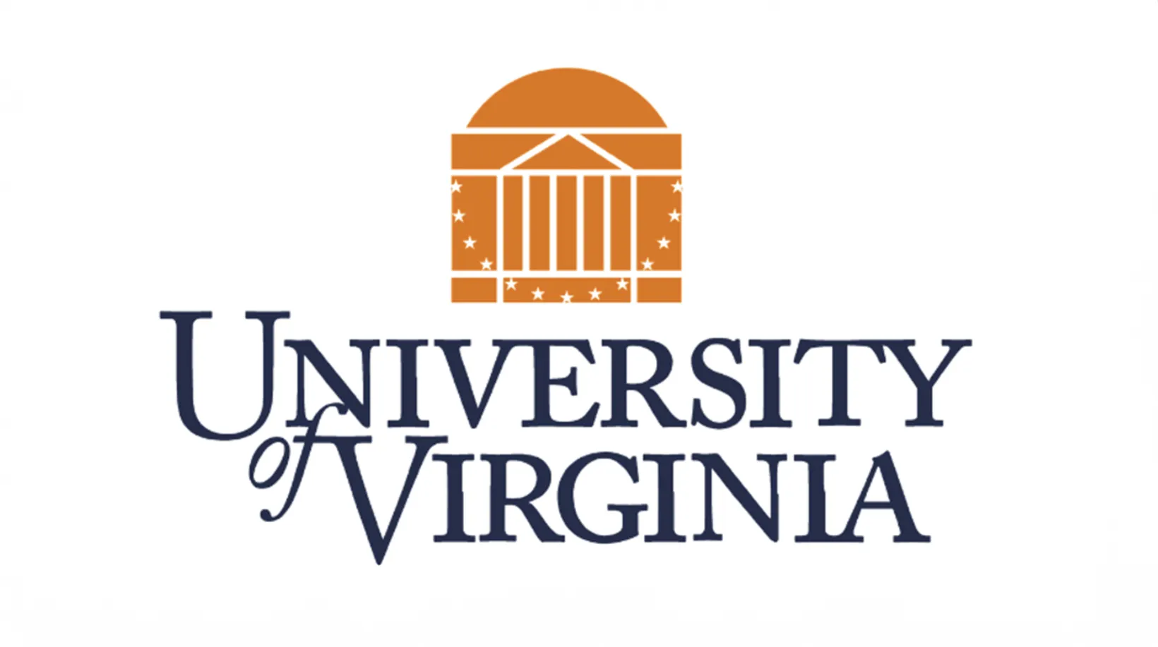 The University of Virginia logo: navy blue text on an abstract orange building