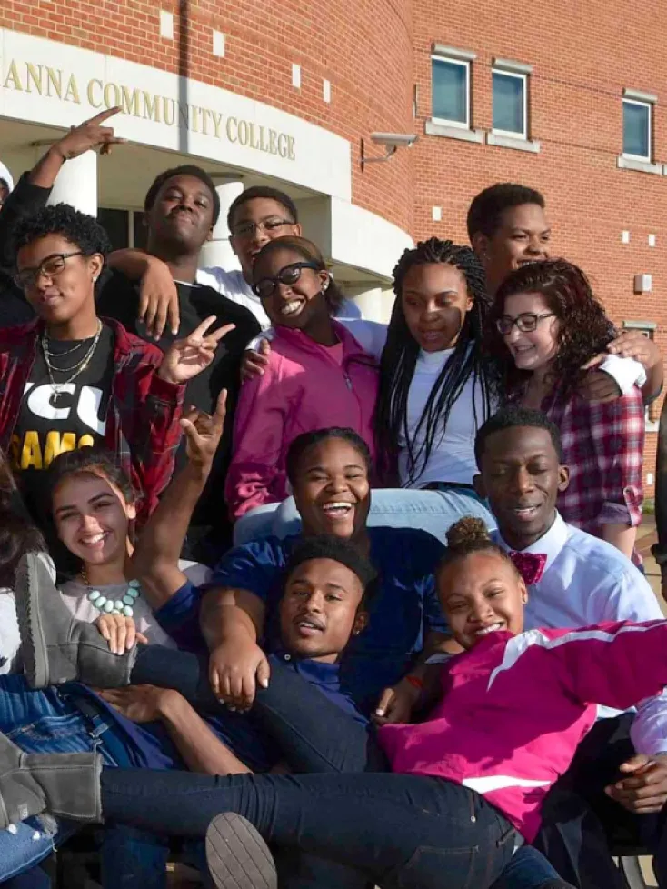 Group of Early College students gathered in front of the Fredericksburg Area Campus