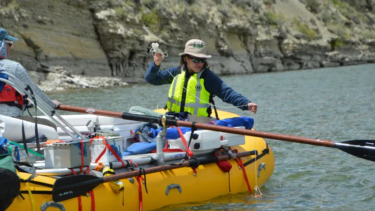 Environmental scientist testing the water