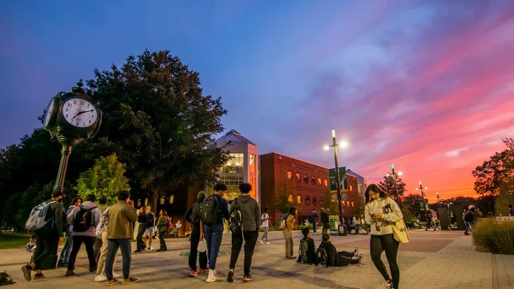 Mason students interacting at George Mason's Fairfax Campus