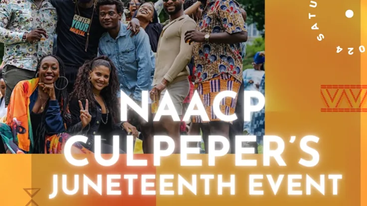 A graphic advertising the NAACP Culpeper Juneteenth event