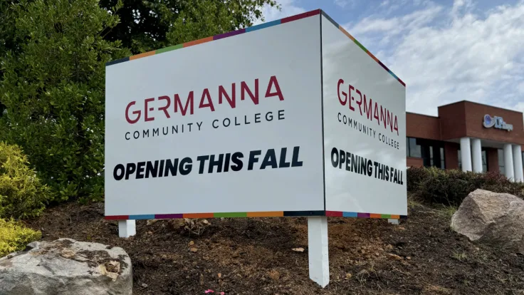 A sign advertising Germanna's move to Stafford County