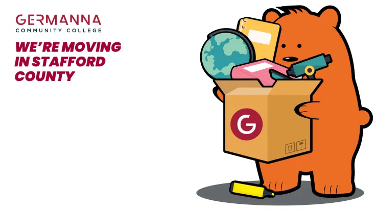 A cartoon depicting the Germanna mascot moving to Stafford County